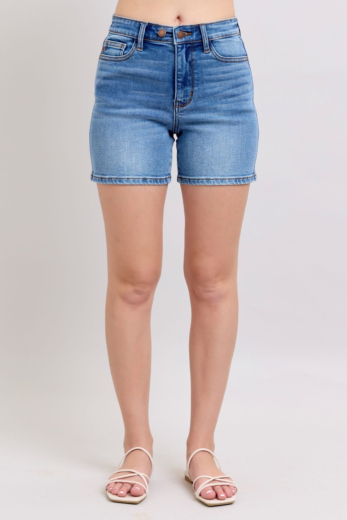 Judy Blue Full Size 2 Button Denim Shorts with Pockets Plus Size - Sydney So Sweet