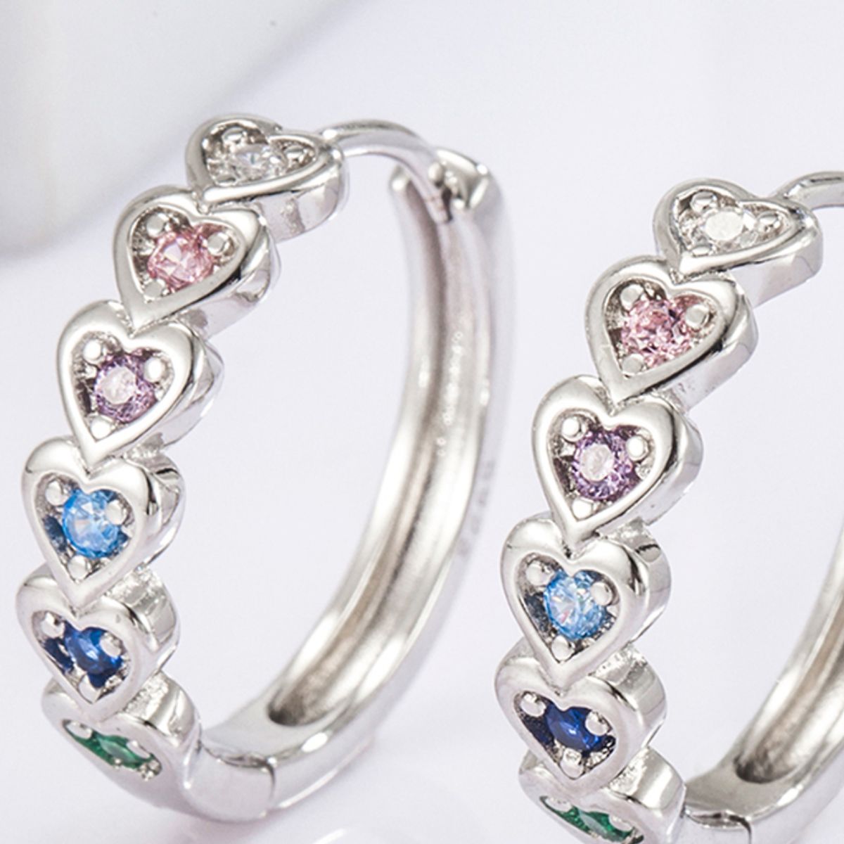 925 Sterling Silver Inlaid Zircon Heart Huggie Earrings - Sydney So Sweet