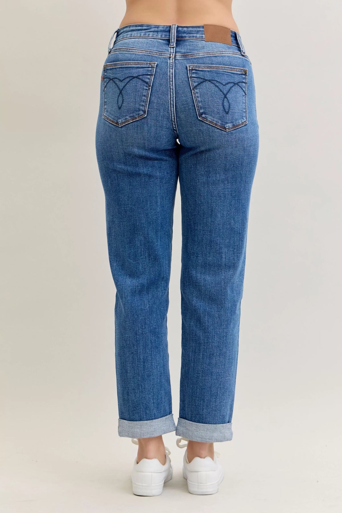 Judy Blue Full Size Mid Rise BF Classic Cuffed Jeans Plus Size - Sydney So Sweet