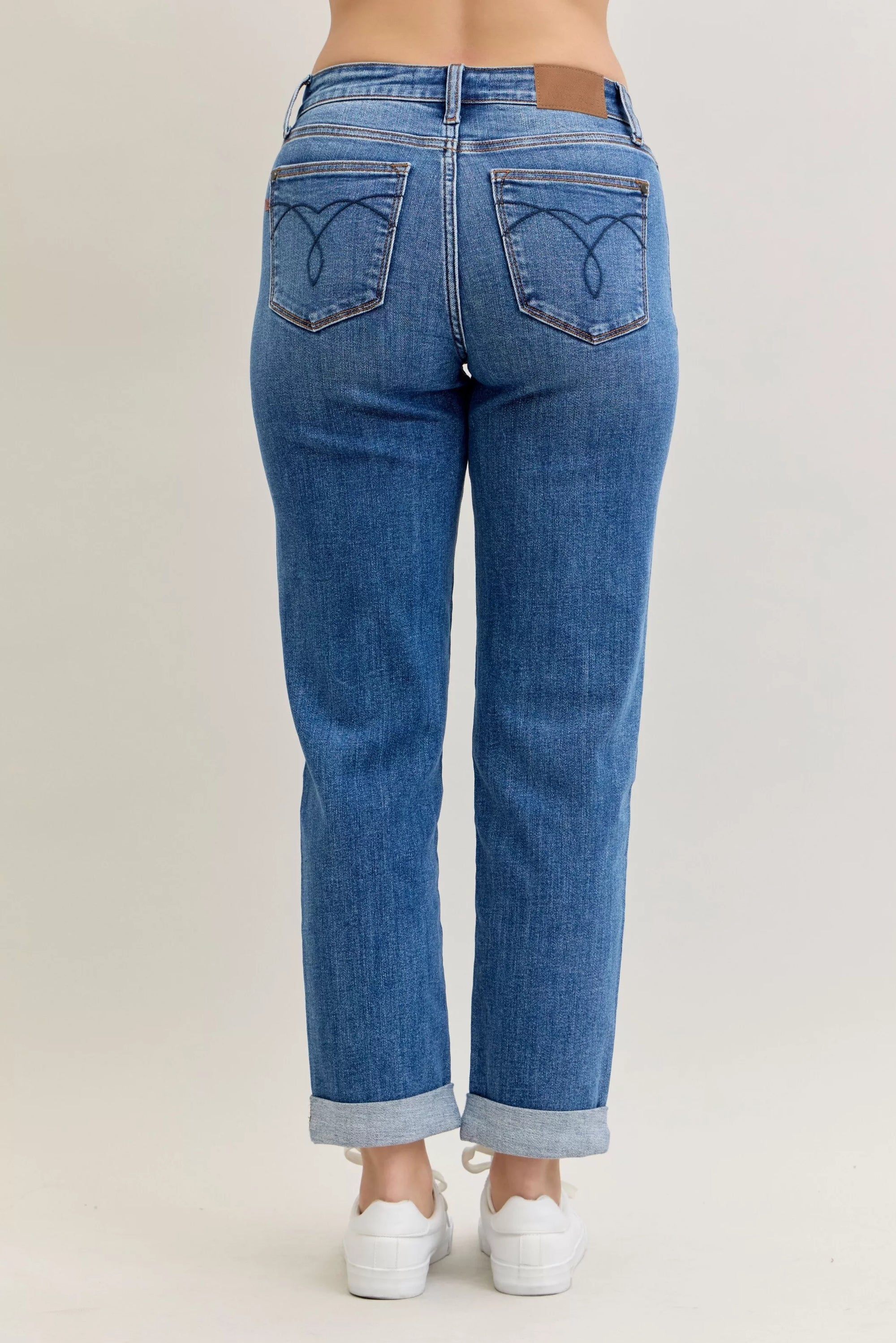 Judy Blue Full Size Mid Rise BF Classic Cuffed Jeans Plus Size - Sydney So Sweet
