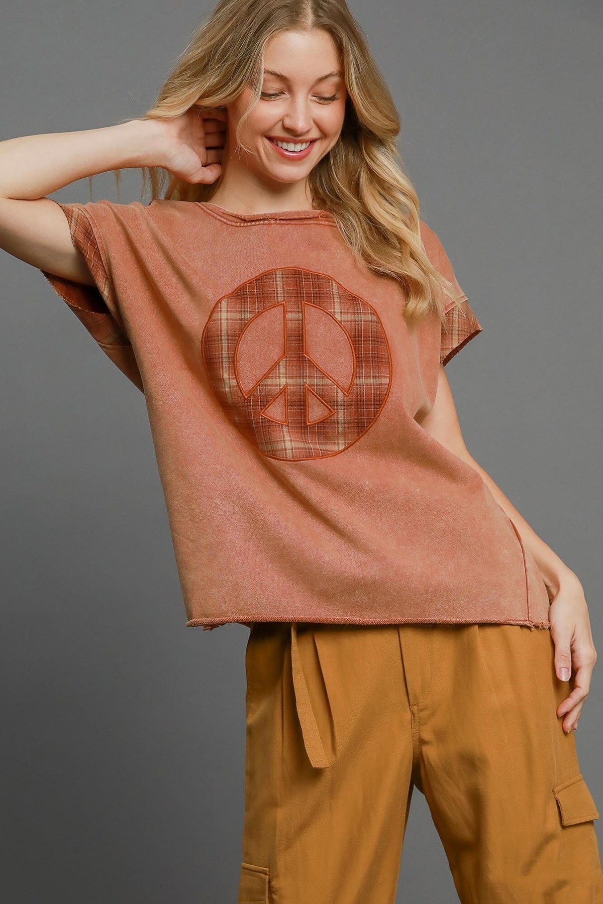 Umgee Peace Applique Round Neck French Terry Top - Sydney So Sweet