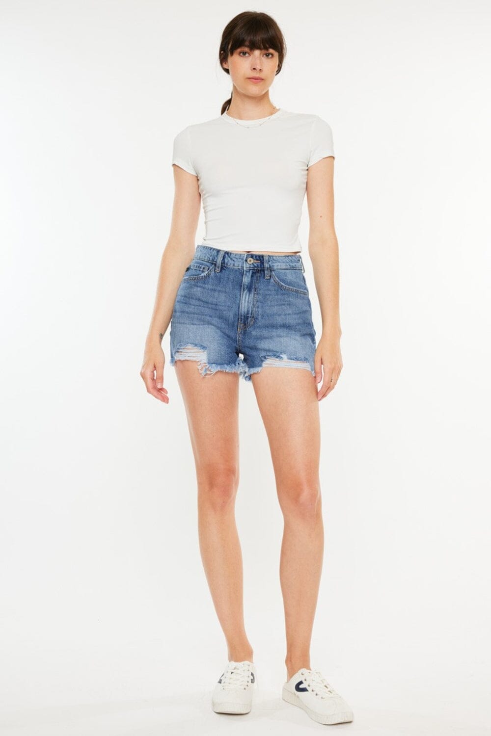 Kancan Distressed Raw Hem High Waist Denim Shorts - Sydney So Sweet