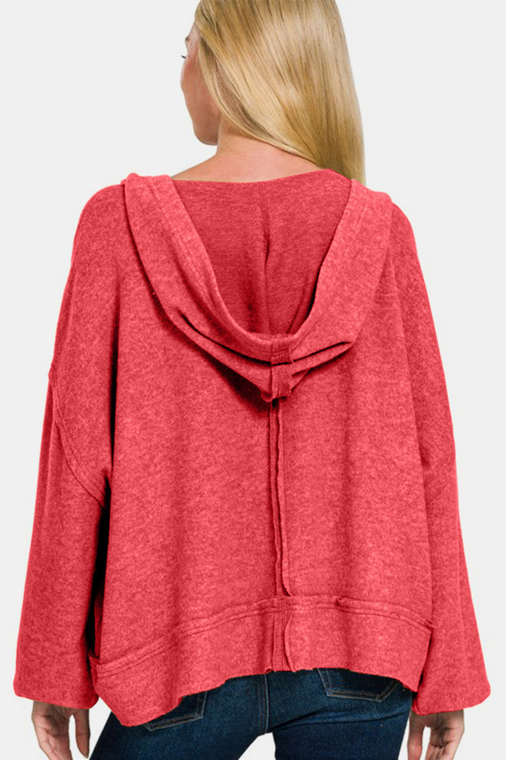 Zenana Brushed Hacci Exposed Seam Hoodie - Sydney So Sweet