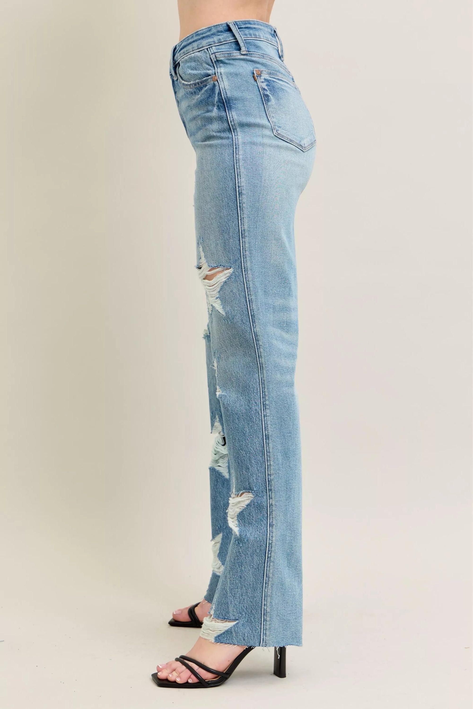 Judy Blue Full Size High Waist Rigid Magic Star Shaped Destroy 90's Straight Jeans Plus Size - Sydney So Sweet