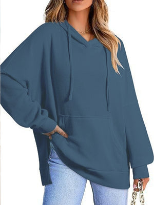 Drawstring Slit Long Sleeve Hoodie - Sydney So Sweet