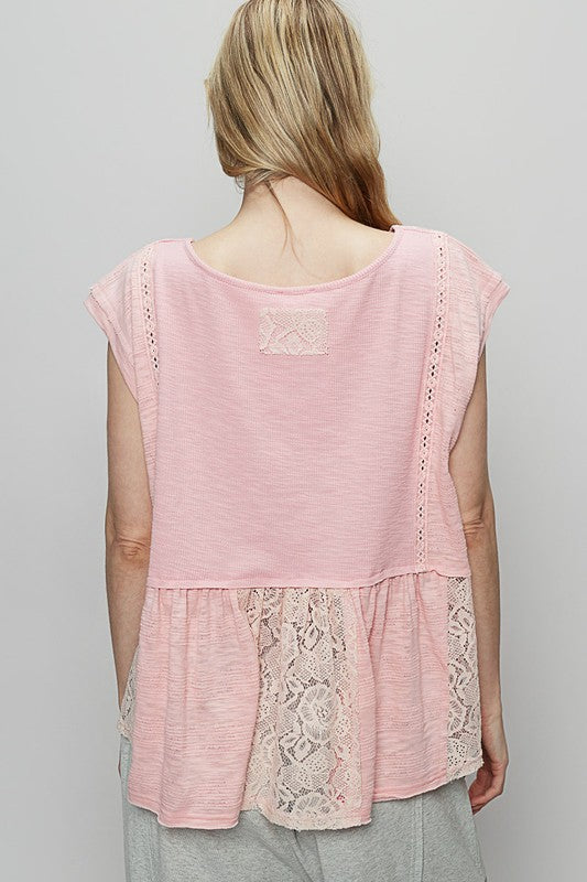 POL Embroidered Detail Boat Neck Cap Sleeve Lace Blouse - Sydney So Sweet
