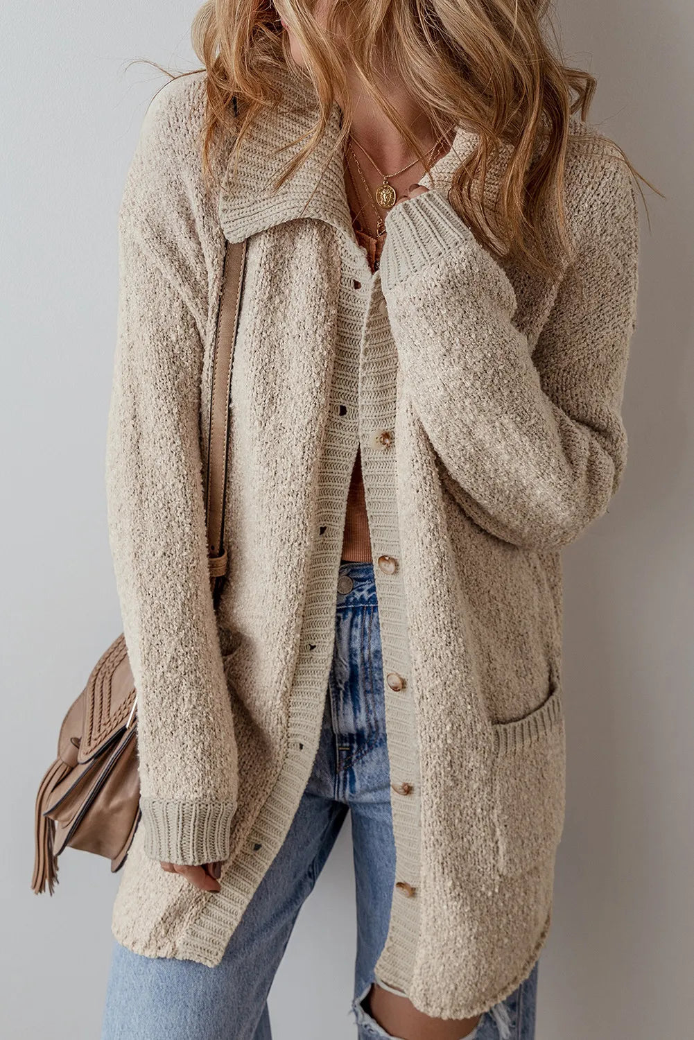 Pocketed Button Up Long Sleeve Cardigan - Sydney So Sweet