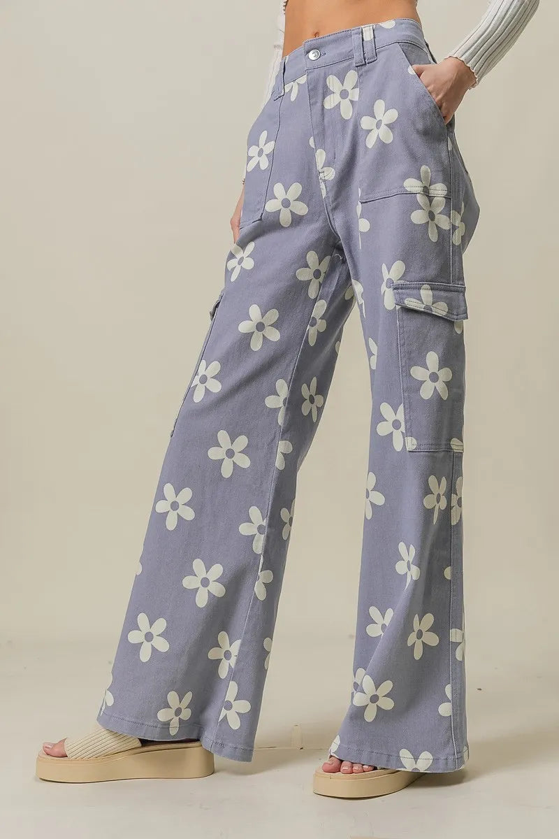 BiBi Flower Printed Side Pocket Wide Pants - Sydney So Sweet