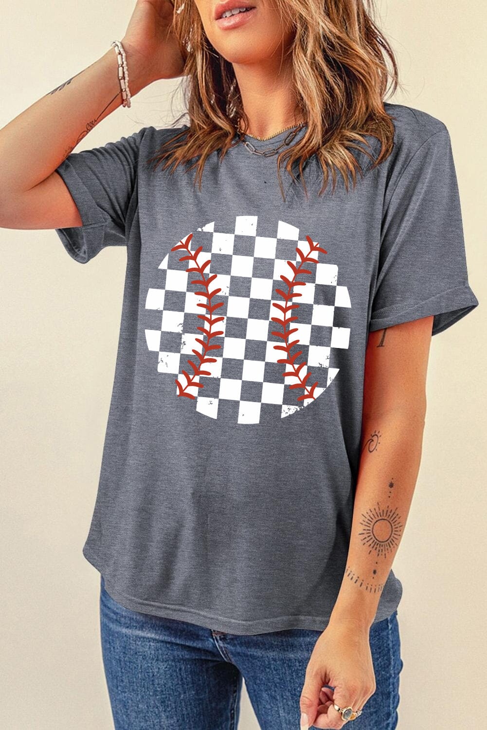 Checkered Baseball Women&#39;s Graphic Short Sleeve T-Shirt - Sydney So Sweet