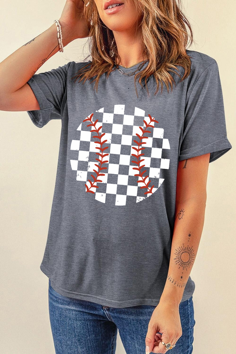 Checkered Baseball Women's Graphic Short Sleeve T-Shirt