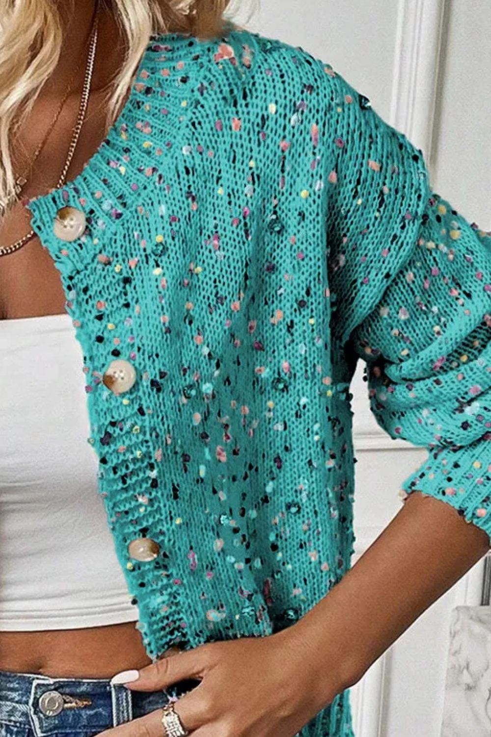 Confetti Button Up Long Sleeve Cardigan - Sydney So Sweet