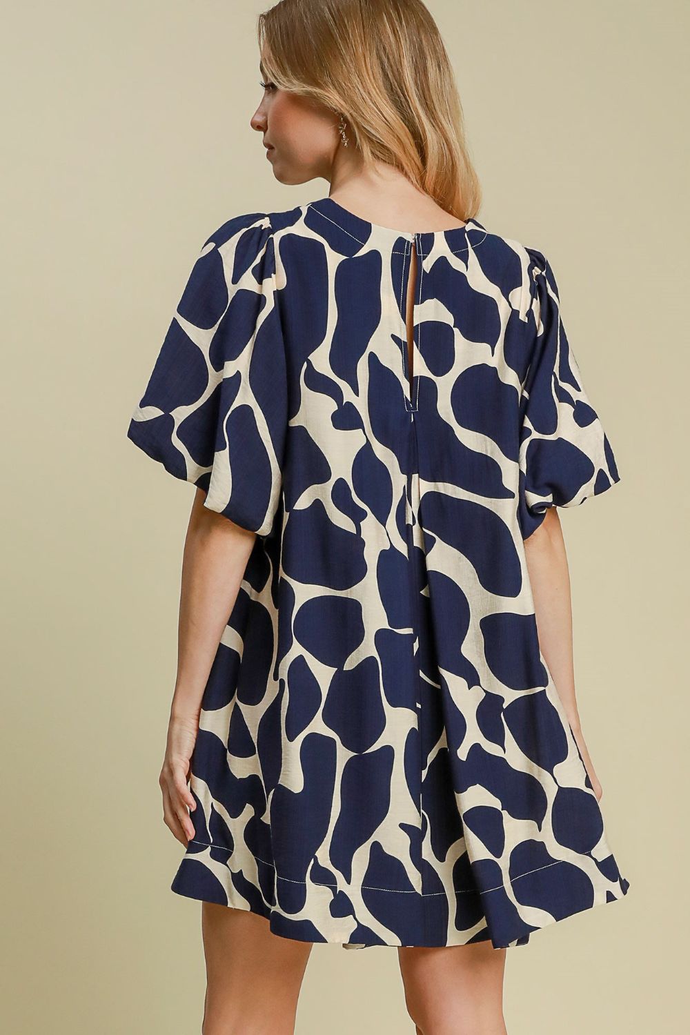 Umgee Two Tone Abstract Print Puff Sleeve Dress - Sydney So Sweet