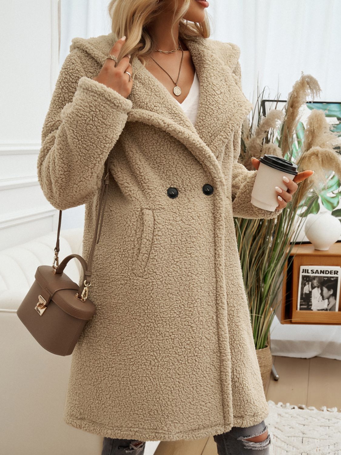 Devine Pocketed Long Sleeve Hooded Teddy Coat - Sydney So Sweet