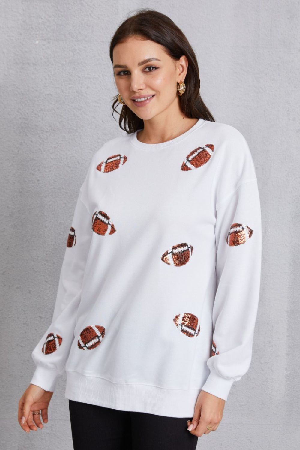 Football Sequin Patch Long Sleeve Sweatshirt - Sydney So Sweet