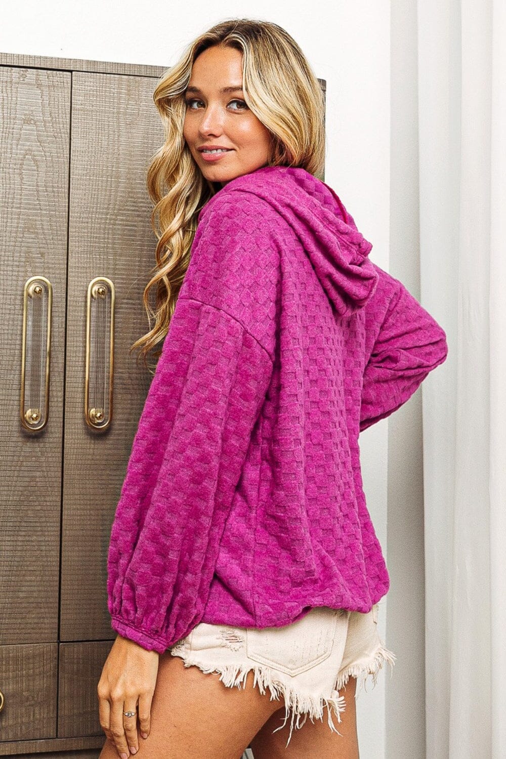 BiBi Brushed Checker Drawstring Long Sleeve Hoodie - Sydney So Sweet