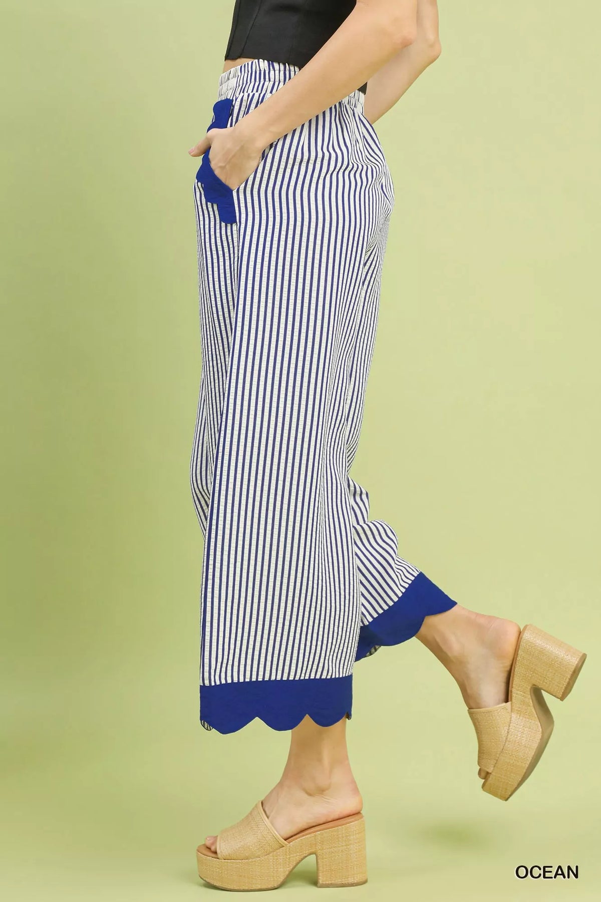 Umgee Stripe Scallop Hem Wide Leg Pants - Sydney So Sweet