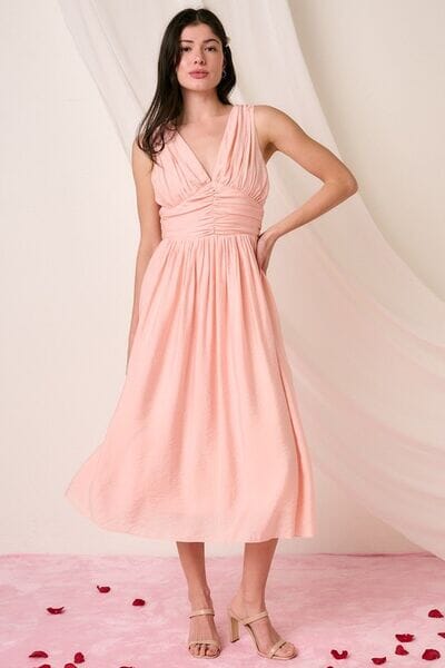 Mittoshop Ruched V-Neck Sleeveless Midi Dress - Sydney So Sweet