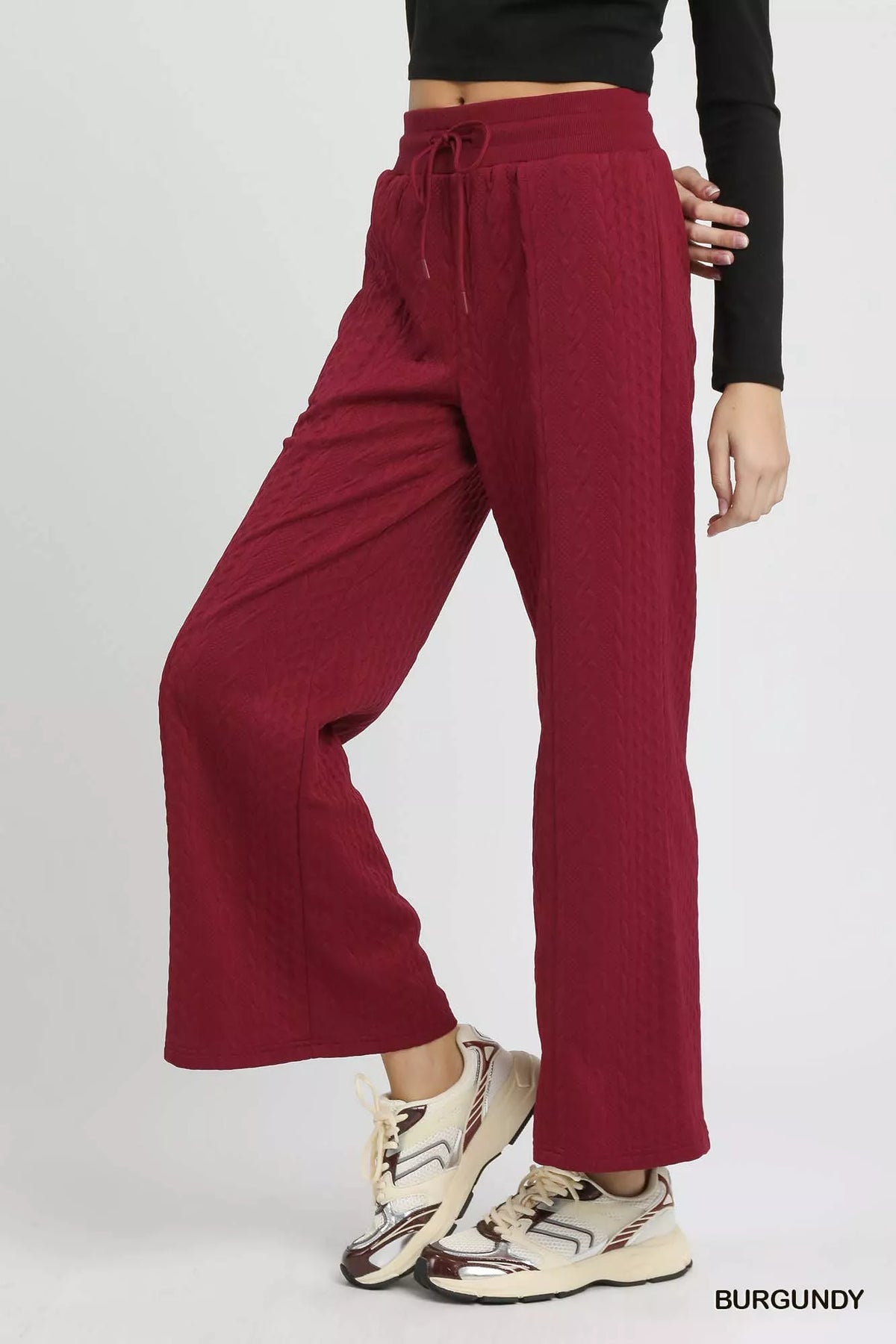 Umgee Cable Knit Textured Wide Leg Pants - Sydney So Sweet