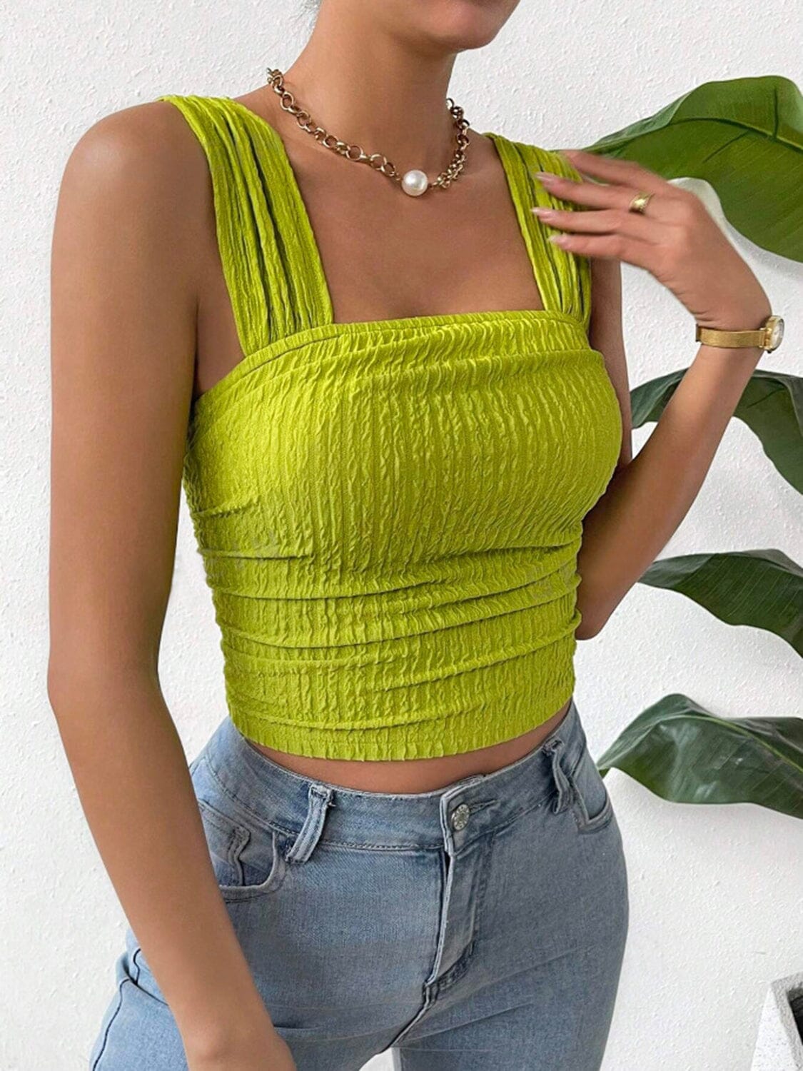 Textured Square Neck Wide Strap Tank - Sydney So Sweet