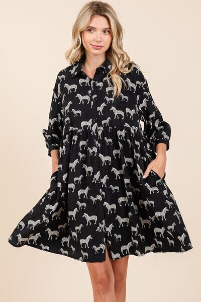Mittoshop Zebra Print Button Down Shirt Mini Dress - Sydney So Sweet