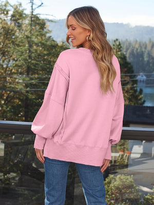 Slit Round Neck Long Sleeve Sweatshirt - Sydney So Sweet