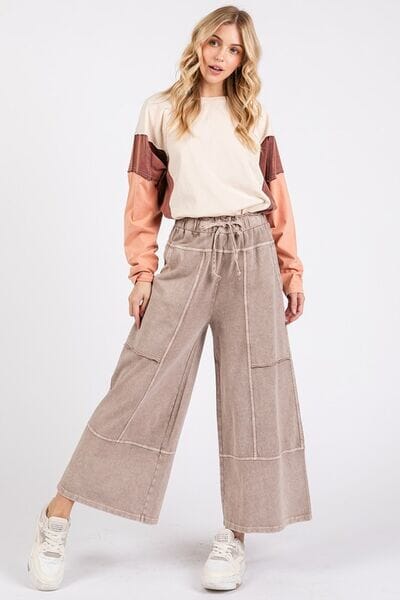Mittoshop Mineral Wash Seam French Terry Wide Leg Pants - Sydney So Sweet