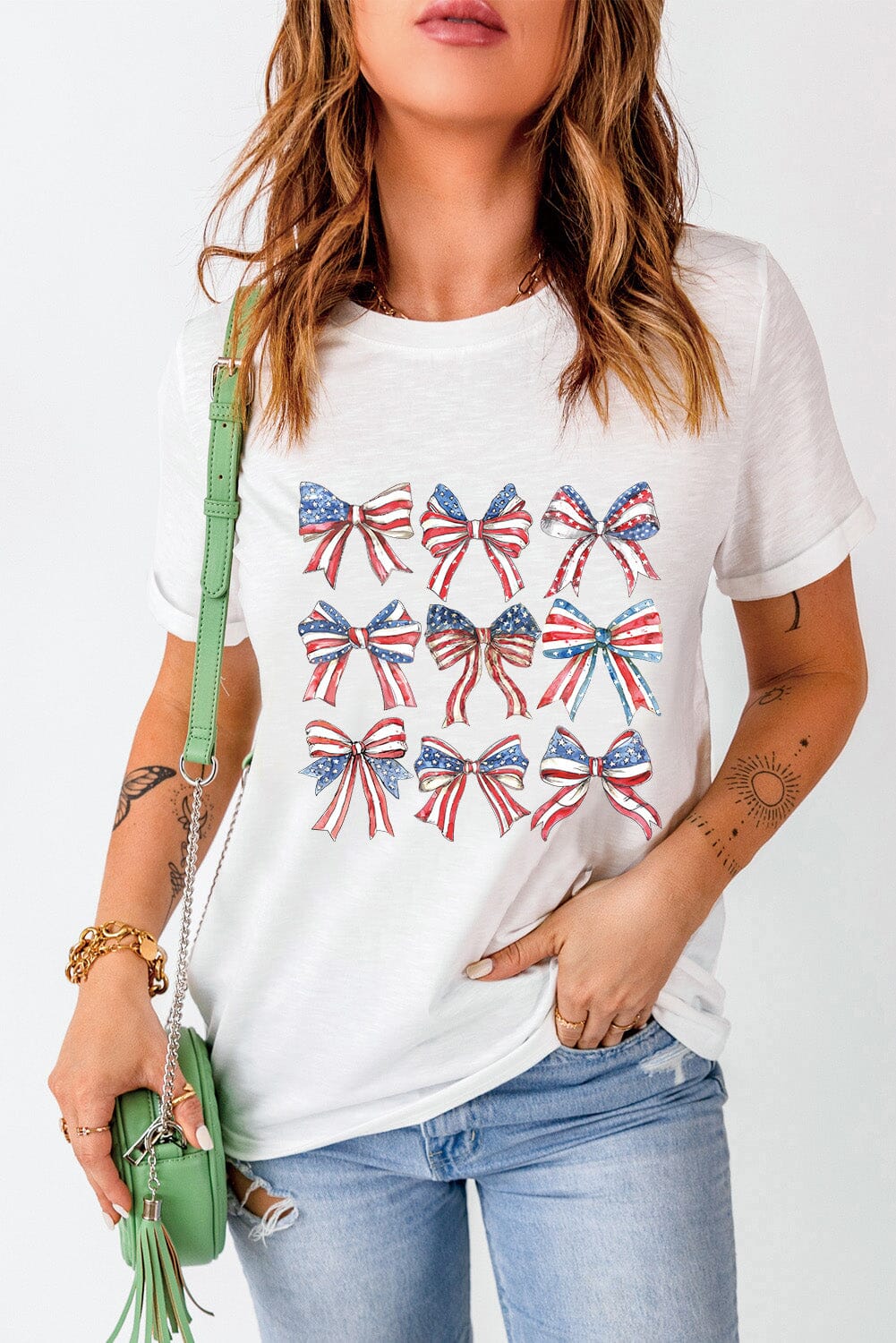 Bow Graphic Round Neck Short Sleeve T-Shirt - Sydney So Sweet