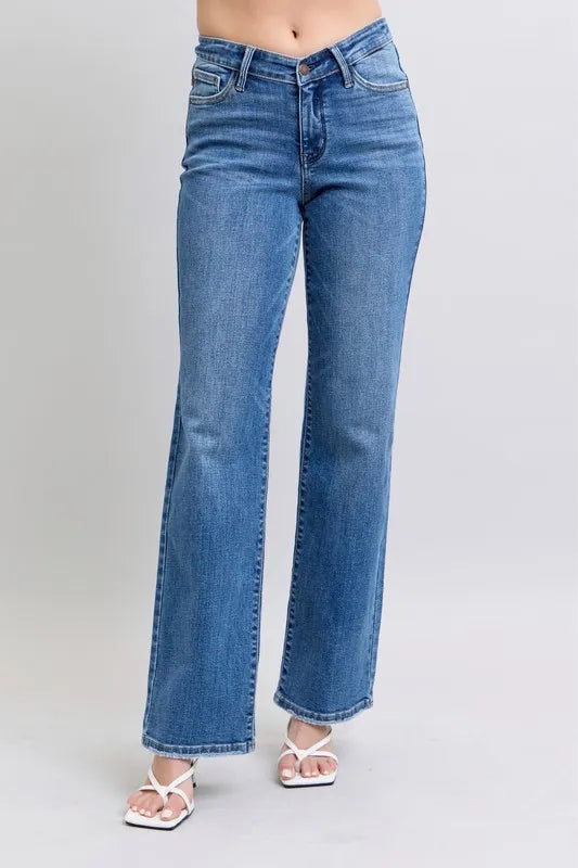 Judy Blue Full Size High Waist V-Front Vintage Wash Straight Jeans Plus Size - Sydney So Sweet