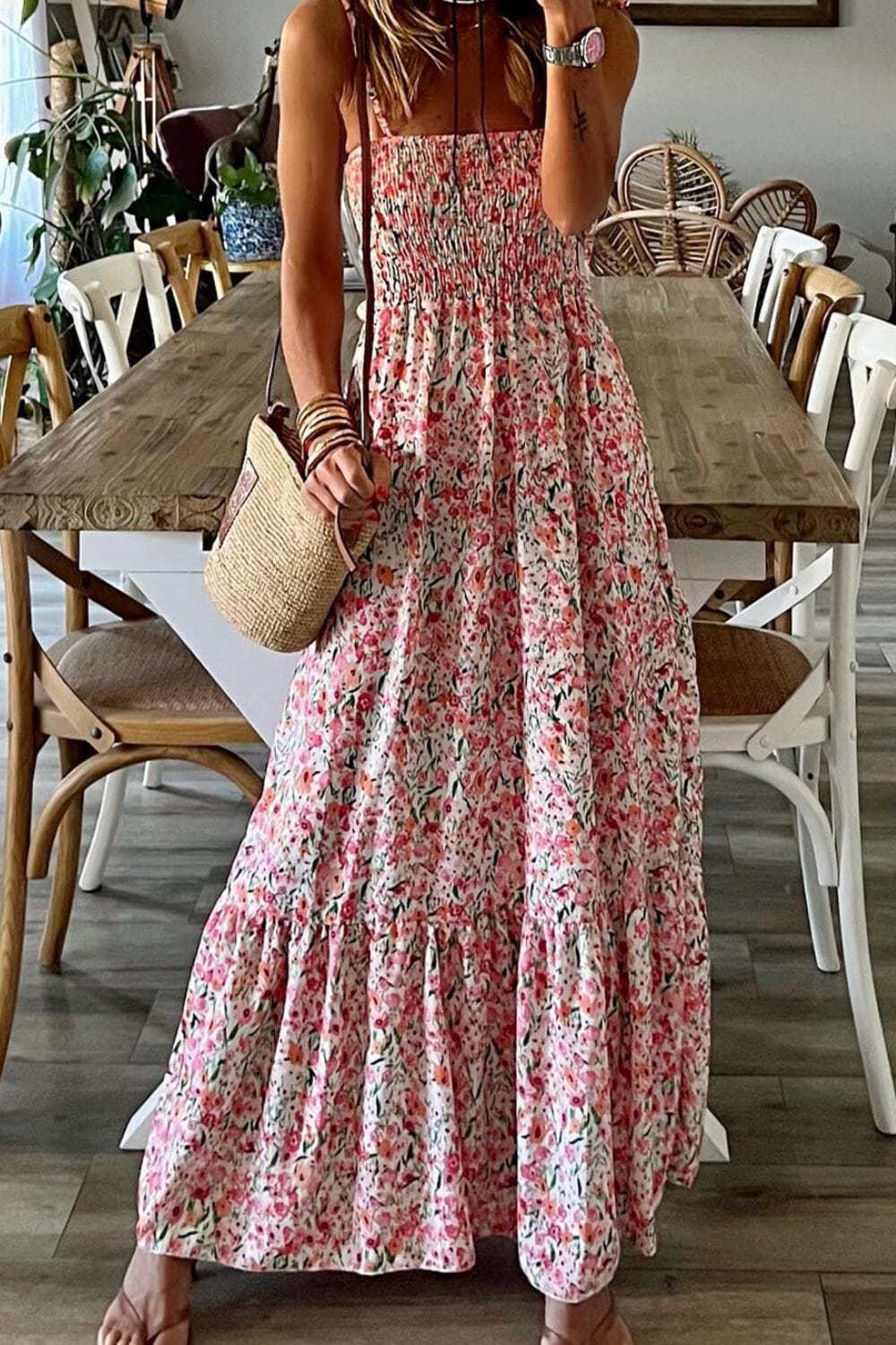 Smocked Floral Spaghetti Strap Dress - Sydney So Sweet