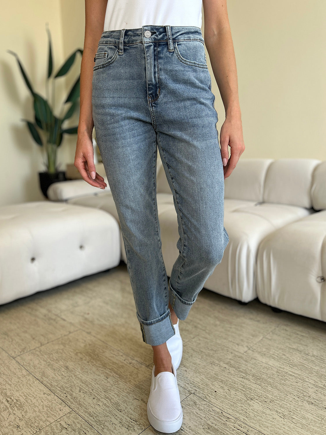 Judy Blue Full Size High Waist Cuff Hem Skinny Jeans - Sydney So Sweet