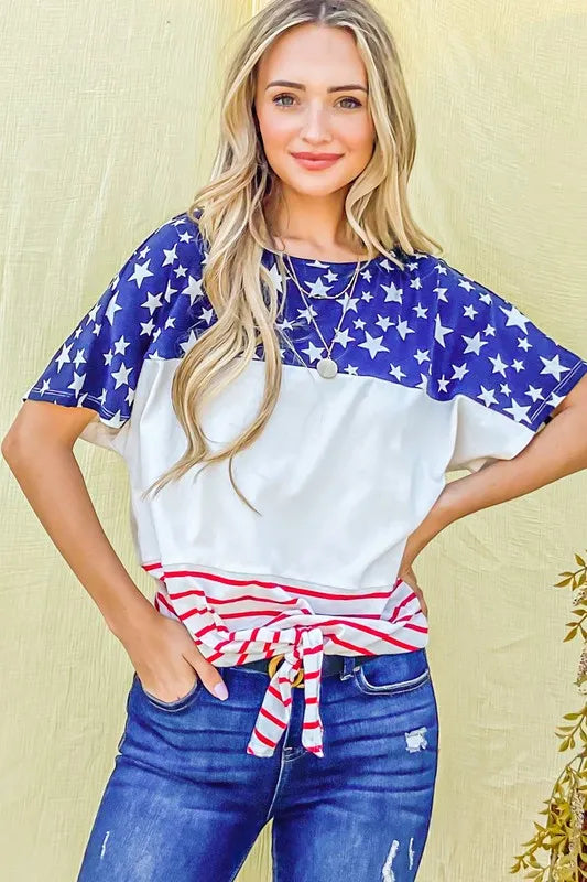 And The Why American Flag Print Tie Knot Front Casual Top - Sydney So Sweet