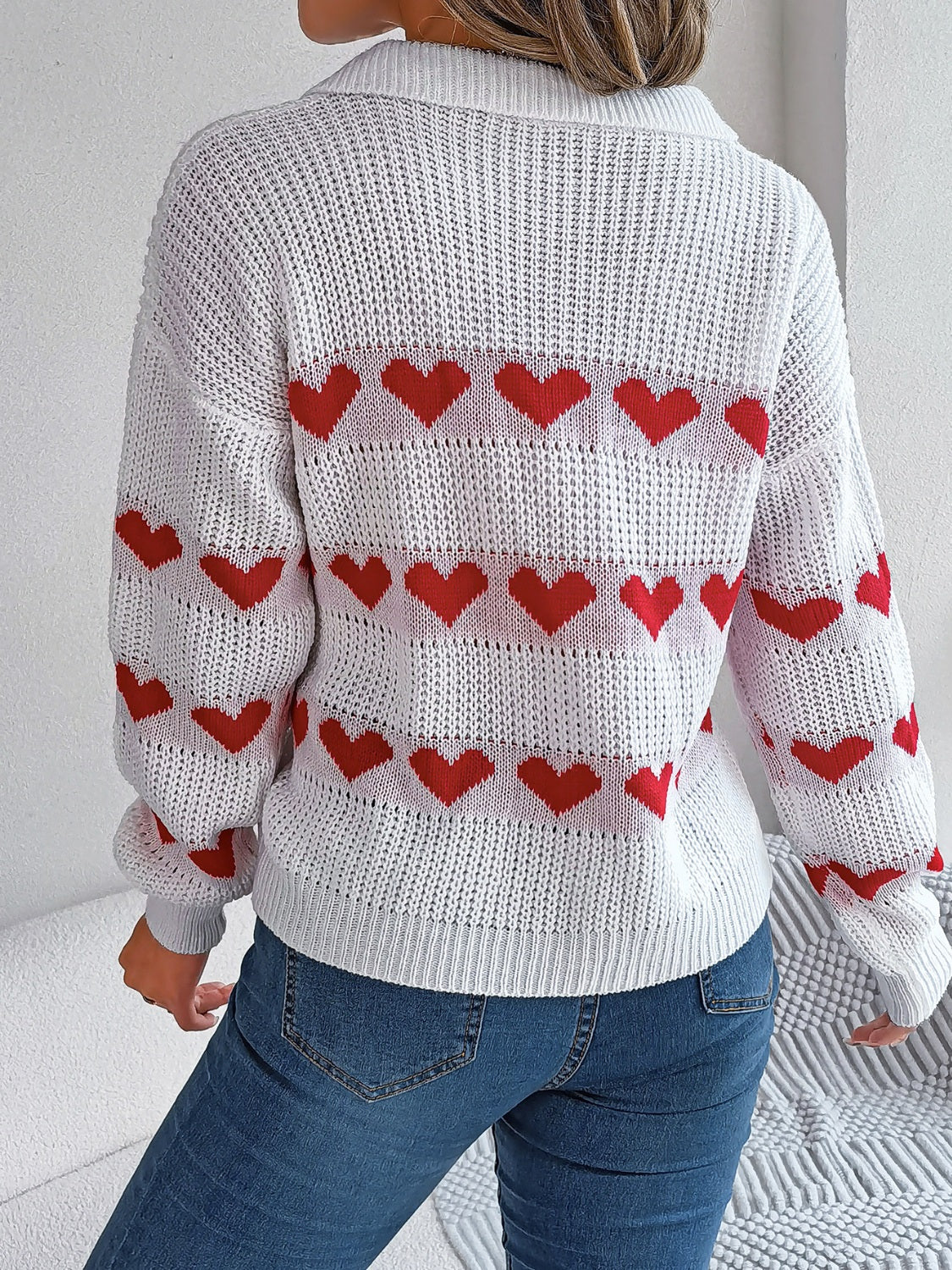 Heart Johnny Collar Long Sleeve Sweater - Sydney So Sweet