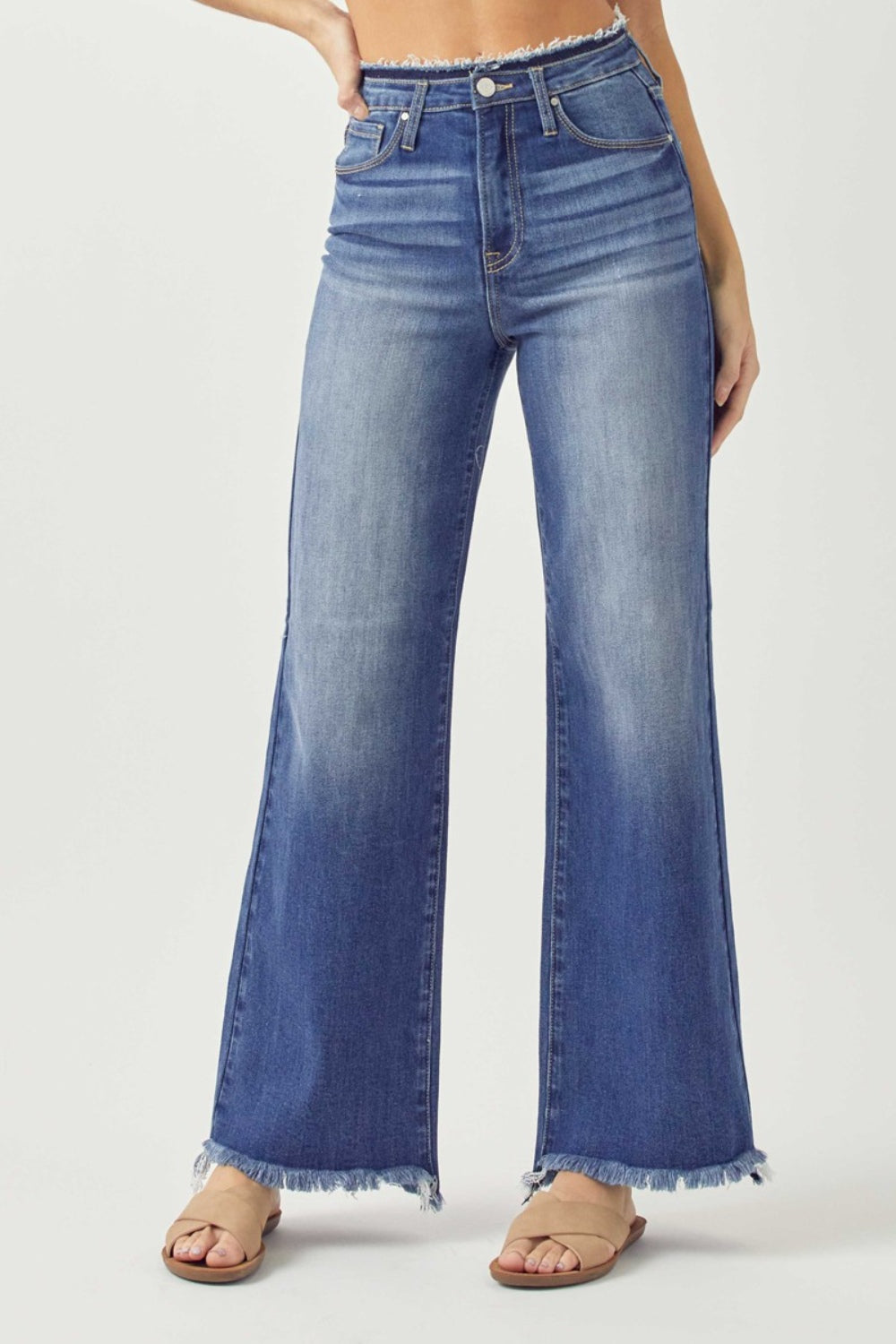 RISEN High Waist Raw Hem Wide Leg Jeans - Sydney So Sweet