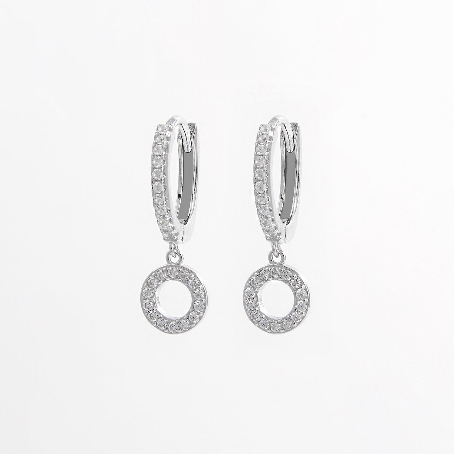 925 Sterling Silver Inlaid Zircon Hoop Dangle Earrings - Sydney So Sweet