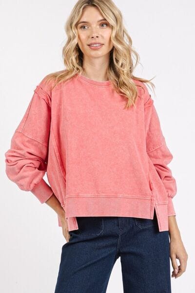Mittoshop Side Slit Exposed Seam Round Neck Sweatshirt - Sydney So Sweet