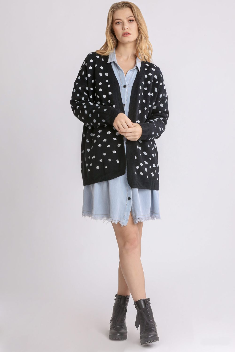 Umgee Polka Dot Open Front Drop Shoulder Cardigan - Sydney So Sweet