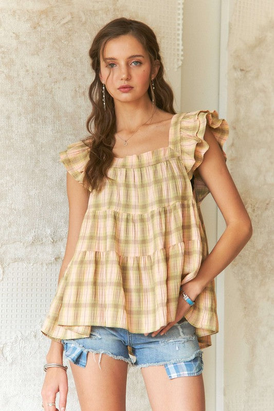 ADORA Ruffled Square Neck Cap Sleeve Babydoll Blouse - Sydney So Sweet