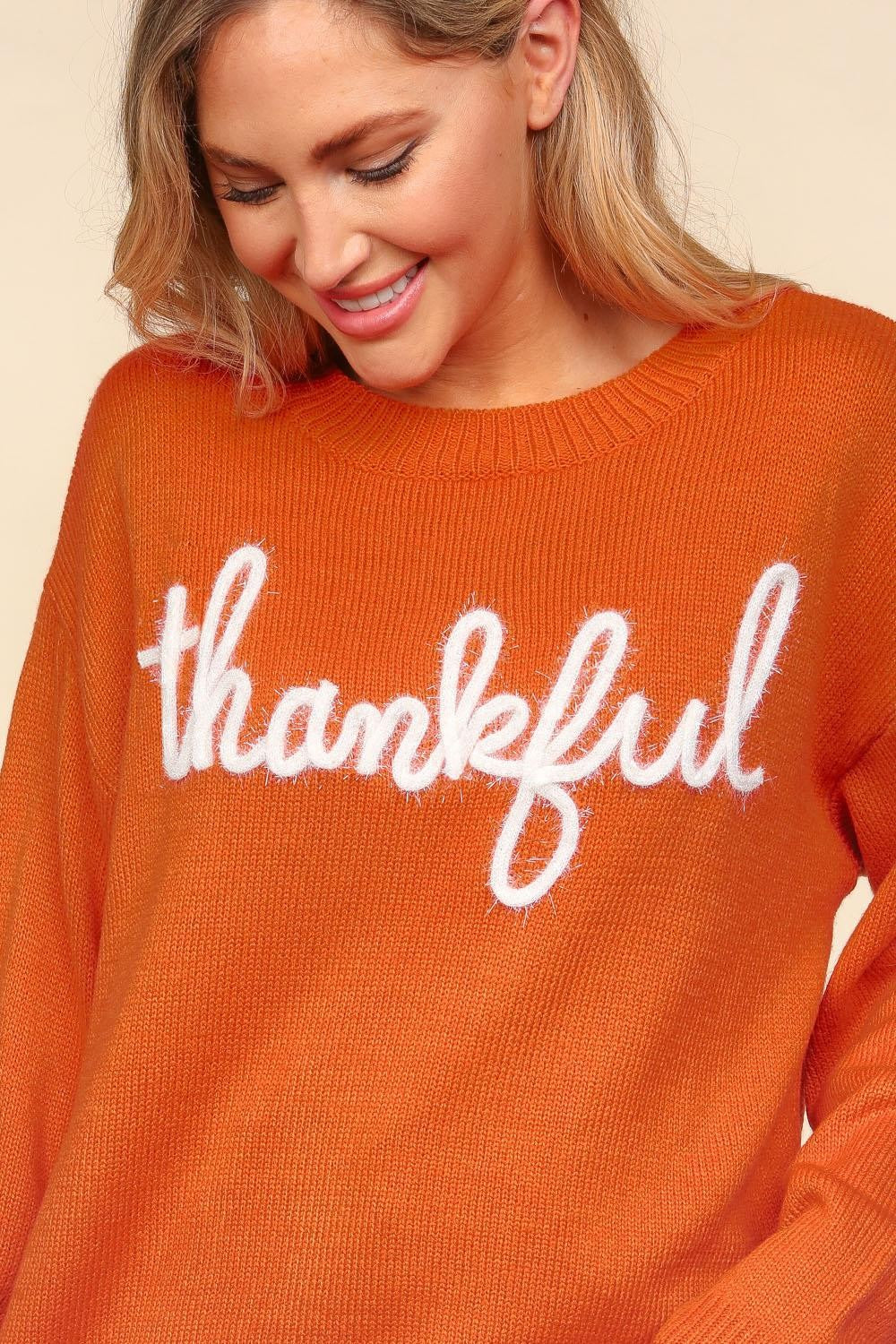 Metallic Glitter Embroidery Women's Thankful Sweater - Sydney So Sweet