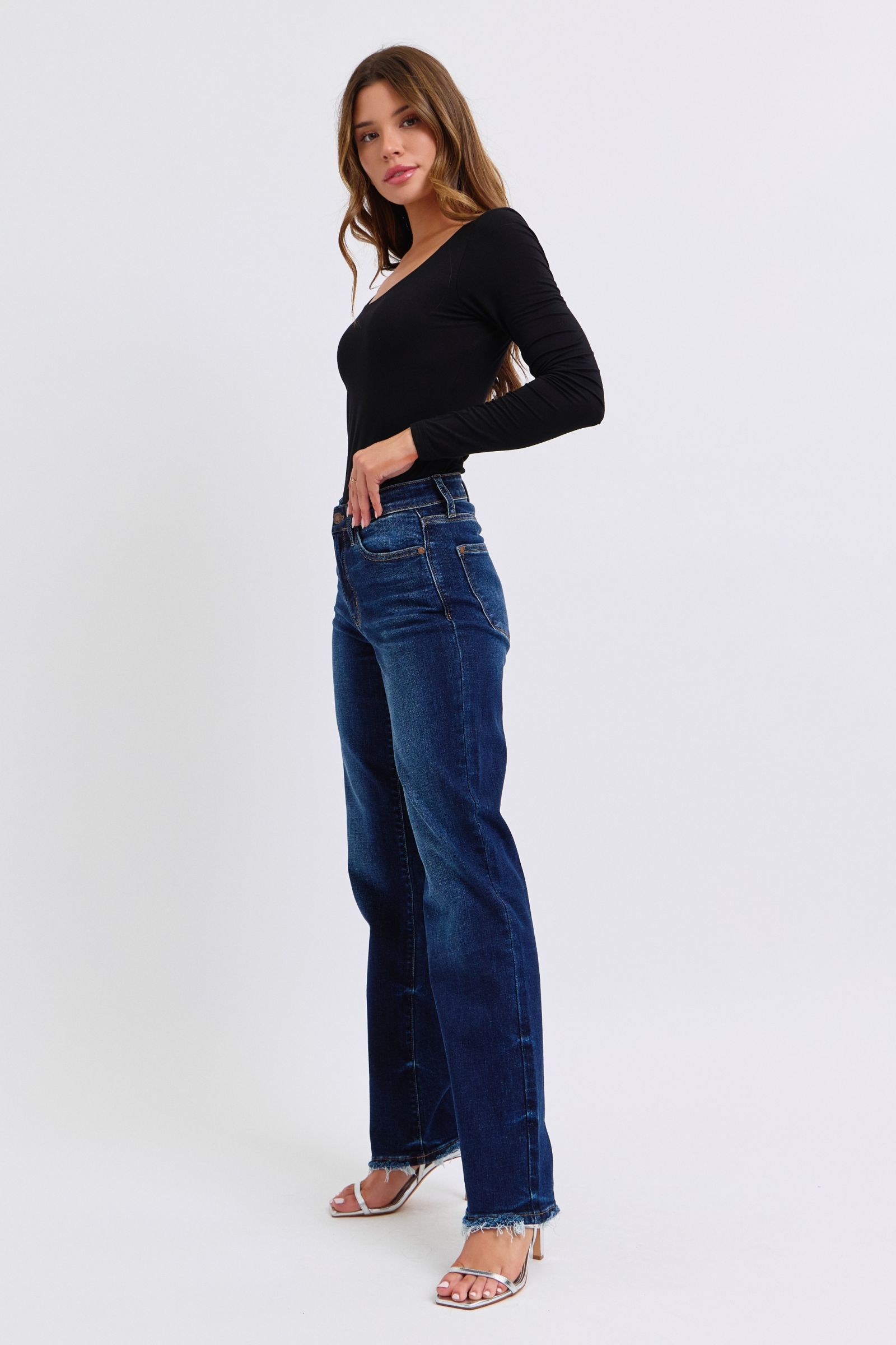 Judy Blue Full Size Raw Hem Straight Leg Jeans - Sydney So Sweet