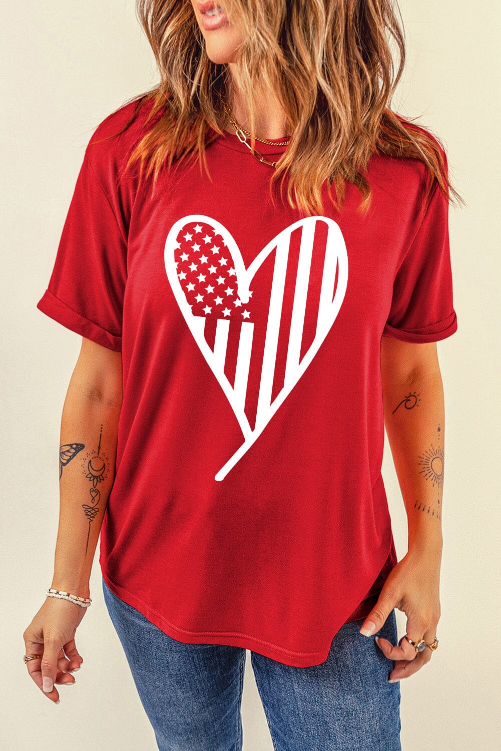 Heart Round Neck Short Sleeve T-Shirt - Sydney So Sweet