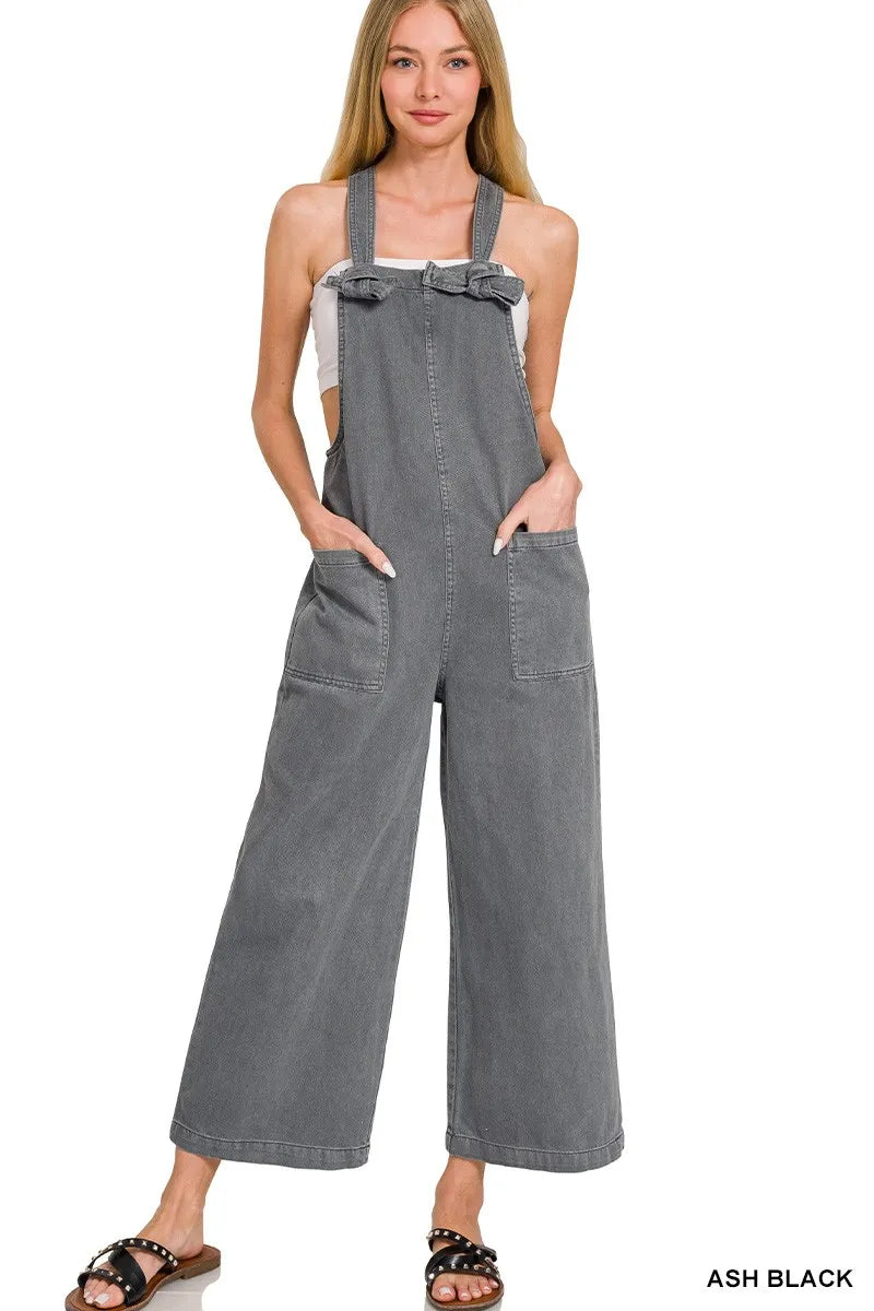 Zenana Washed Knot Strap Pockets Jumpsuit - Sydney So Sweet