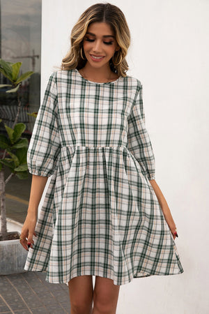 Plaid Round Neck Mini Dress - Sydney So Sweet