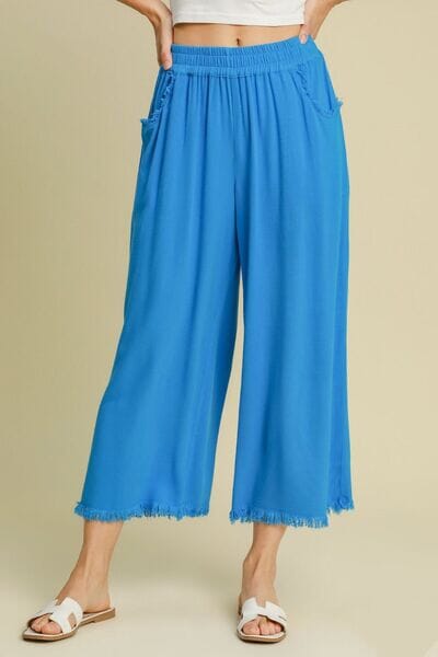 Umgee Full Size Linen Blend Elastic Waistband Wide Leg Pants Plus Size - Sydney So Sweet