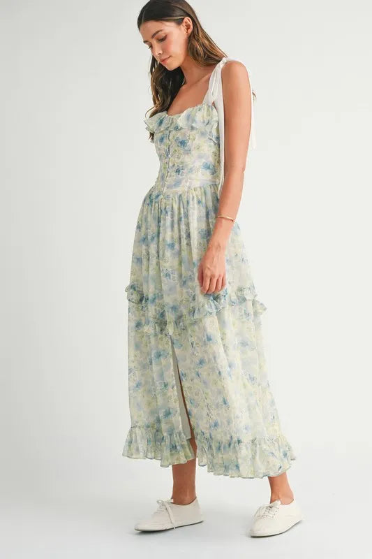 MABLE Floral Printed Shoulder Strap Midi Dress - Sydney So Sweet