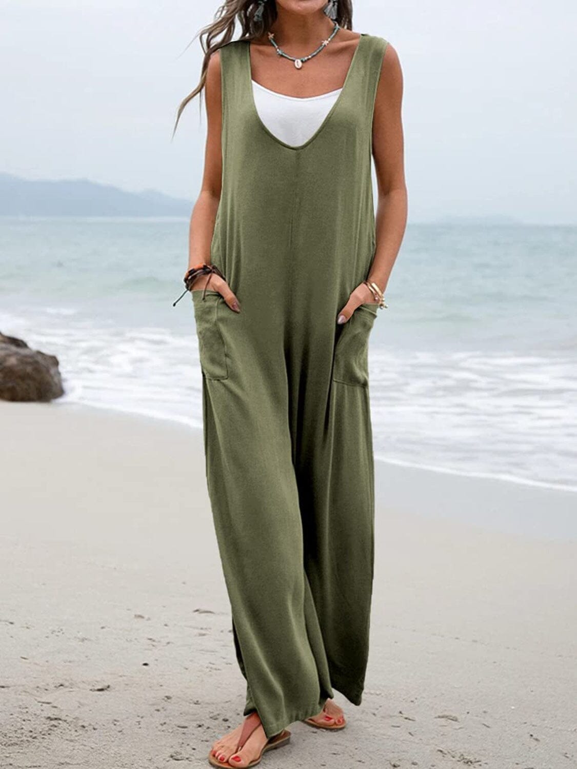 Full Size Wide Strap Jumpsuit with Pockets - Sydney So Sweet