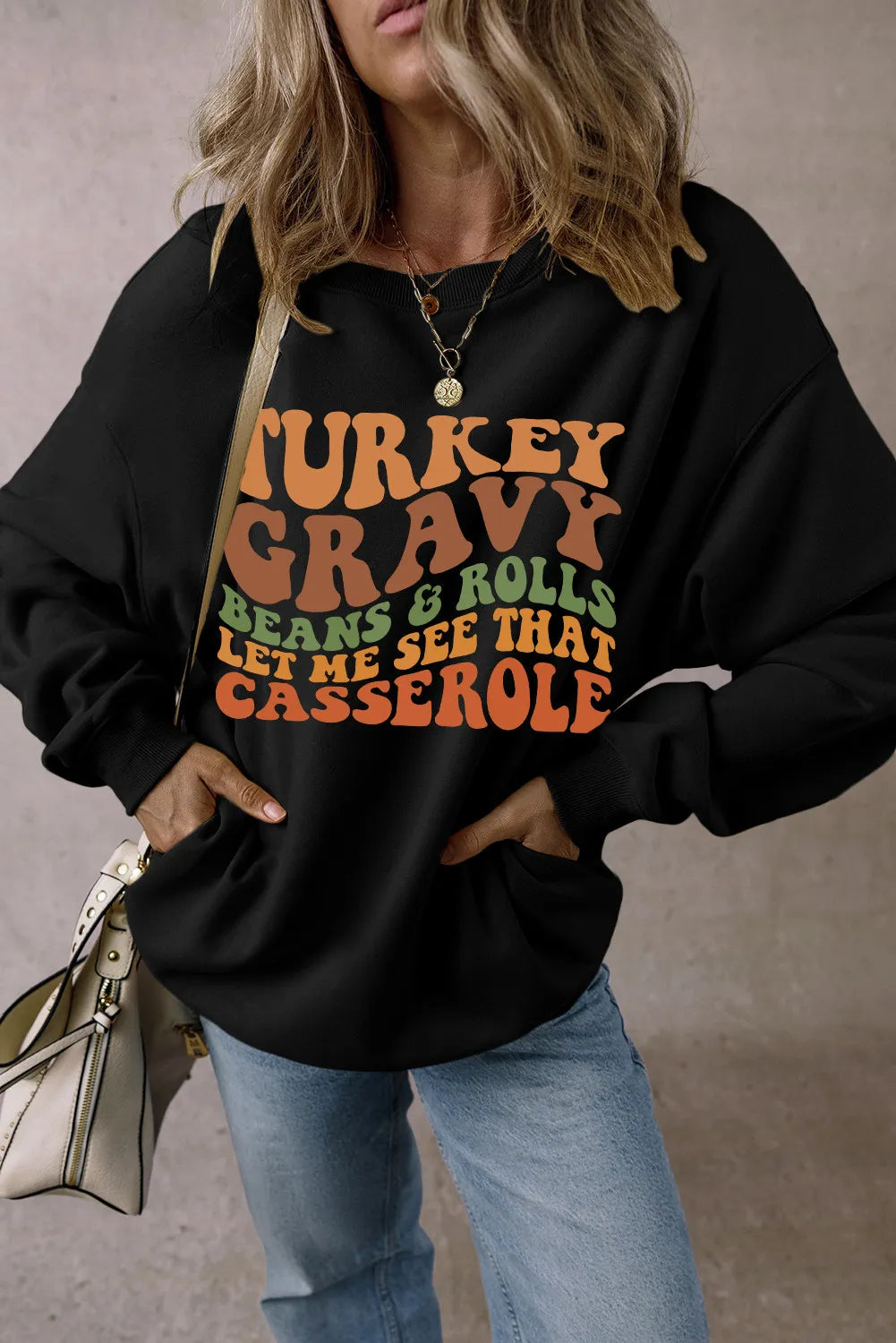 Turkey Gravy Casserole Long Sleeve Women's Graphic Sweatshirt - Sydney So Sweet