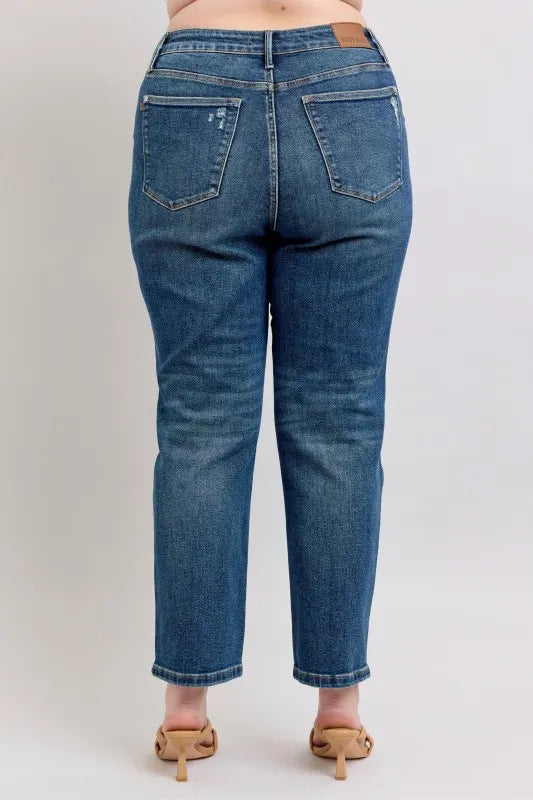 Judy Blue Full Size High Waisted Rigid Magic Non-destroy Straight Leg Jeans Plus Size - Sydney So Sweet