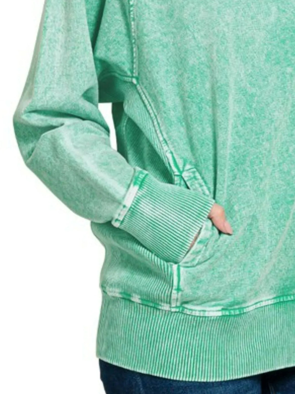 Zenana Halo Snow Washed French Terry Round Neck Sweatshirt - Sydney So Sweet