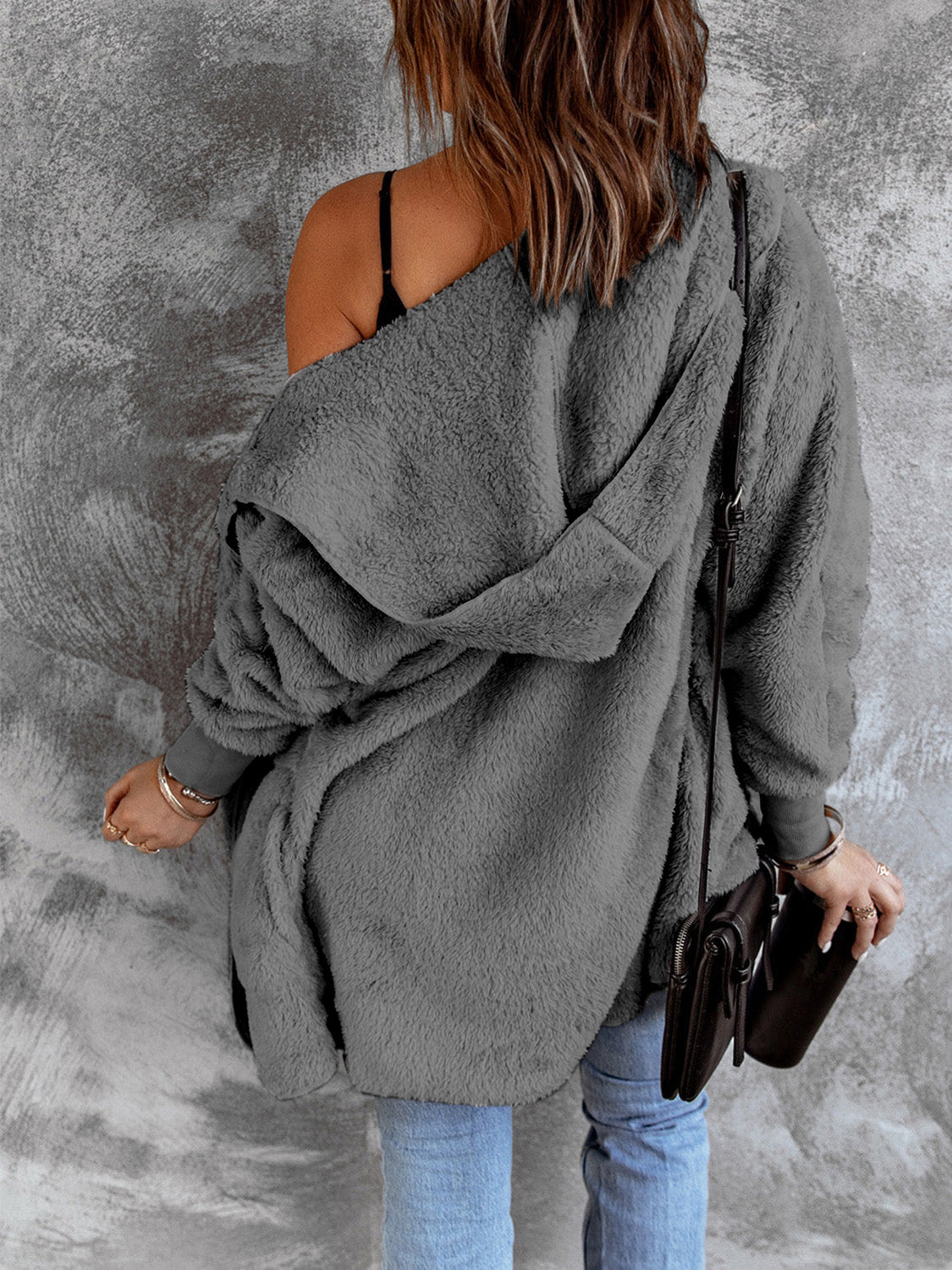 Open Front Hooded Faux Fur Cardigan with Pockets - Sydney So Sweet