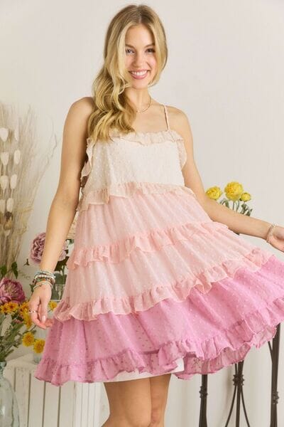 ADORA Swiss Dot Ruffled Tiered Mini Dress - Sydney So Sweet
